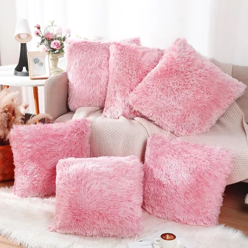 VitalCozy 6 fundas de almohada de piel sintética esponjosa para sofá, cojín cuadrado de 18 x 18 pulgadas, fundas de almohada decorativas de lujo,