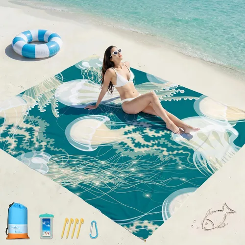 Miniatura 59 de Famstar Beach Blanket Oversized Extra Large 78"X81"/10'X9',Waterproof Sandproof Beach Blanket 2-8 Adults Lightweight Durable for Travel Camping