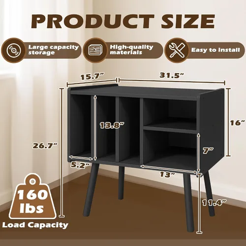 Miniatura 2 de Montex Record Player Stand with Vinyl Storage, Wooden Record Player Table with 5 Cabinet, Large Vinyl Record Player Stand, Record Player Holder