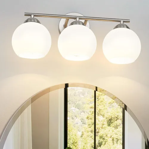 Miniatura 16 de Emak WS114-GD-ML-2PK - Moderno paquete de 2 apliques de pared de globo, luz dorada con pantalla de vidrio de leche para baño, sala de estar, fotos
