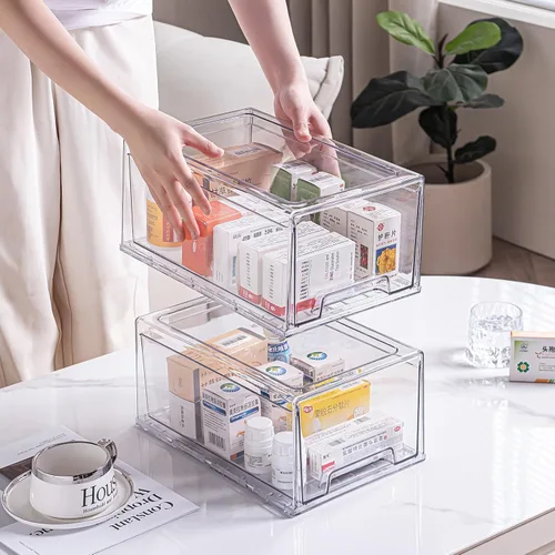 Miniatura 9 de Paquete de 2 cajas transparentes de primeros auxilios para baño, gabinete, armario, organizador de medicamentos, caja de almacenamiento