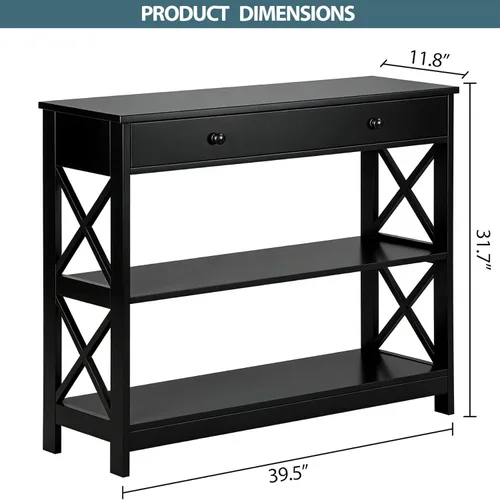 Miniatura 3 de SUPER DEAL Mesa consola estrecha de 39.5 pulgadas, mesa de entrada de 3 niveles, mesa auxiliar con cajón y estantes de almacenamiento para pasillo
