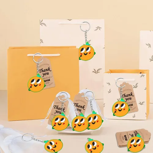Miniatura 4 de El paquete de 60 llaveros naranja para fiesta incluye 20 llaveros, 20 etiquetas de agradecimiento y 20 bolsas de regalos para baby shower, regalo