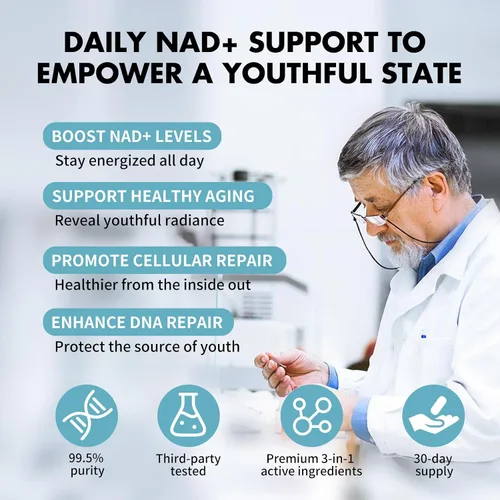 Miniatura 5 de NAD Suplemento para hombres, alternativa liposomal NAD+ NMN apoya la salud celular, ralentiza el envejecimiento, ayuda a concentrarse y promueve