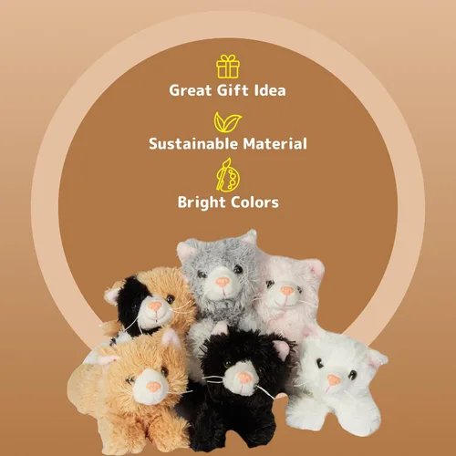 Miniatura 5 de PREXTEX Animal de peluche de gato pequeño de aspecto realista, gatitos de peluche de 6 pulgadas con detalles realistas, juego de gatos de felpa