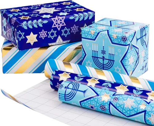Miniatura 14 de RUSPEPA Juego de papel de regalo de Navidad negro y dorado, mini rollo, papel de regalo navideño con lámina dorada con árbol, copo de nieve y diseño
