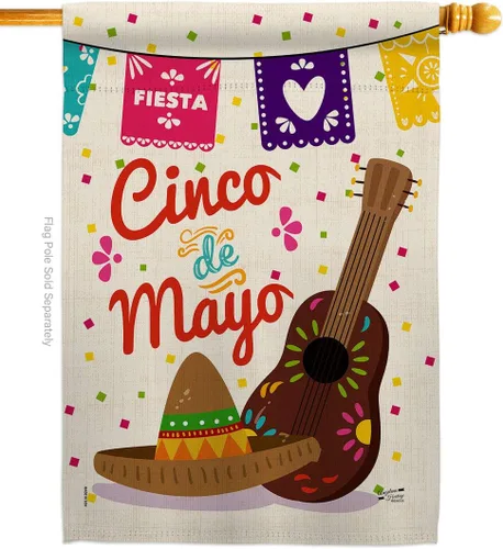 Miniatura 13 de Bandera de jardín del Cinco de Mayo para fiesta de verano, cactus, piñata, sombrero mexicano para decoración de la casa al aire libre, pancarta