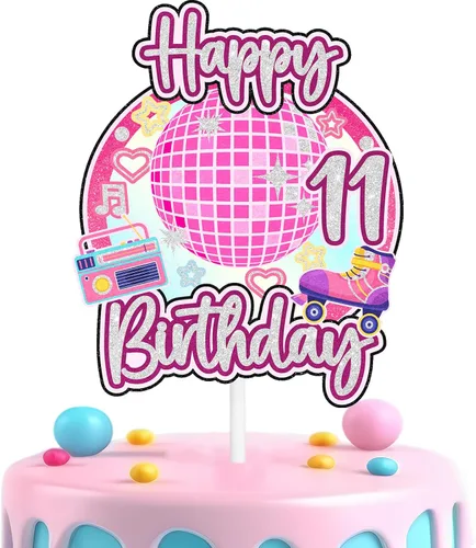 Miniatura 8 de Decoración retro de pastel de discoteca para niñas de 10 cumpleaños feliz hip hop, decoraciones de boombox, fiesta de patinaje sobre ruedas, fiesta