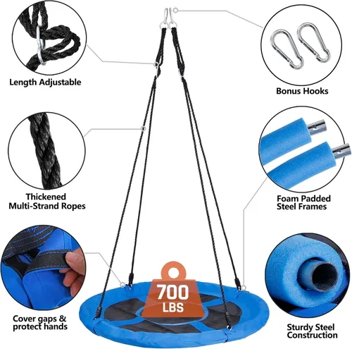 Miniatura 4 de SUPER DEAL Columpio de Platillo de Árbol Azul de 48 Pulgadas para Niños y Adultos, Capacidad de Peso de 700 Libras, Asiento de Columpio Volador