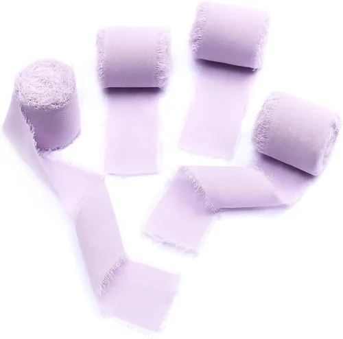 Miniatura 6 de 4 rollos de cinta de seda hecha a mano con flecos de 1.5 pulgadas x 5 yardas (4 rollos de 20 yardas) para invitaciones de boda, ramos de novia