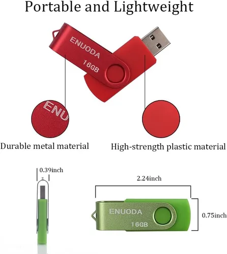 Miniatura 2 de Unidad flash de 16 GB, paquete de 5 unidades de pulgar ENUODA de 16 GB, diseño giratorio USB 2.0, memoria USB 2.0, unidad de bolígrafo para 16GB* 5
