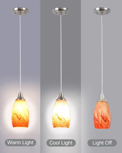 Miniatura 31 de karyfine Mini lámparas colgantes de vidrio artístico para isla de cocina, hechas a mano en color teja con vidrio dorado, iluminación colgante