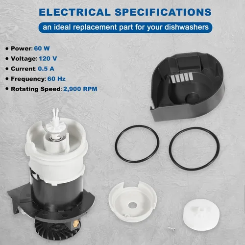 Miniatura 4 de 154844301 Kit de motor 154844301 Motor de bomba de circulación para lavavajillas con juntas tóricas para lavavajillas Frigidaire, reemplazo