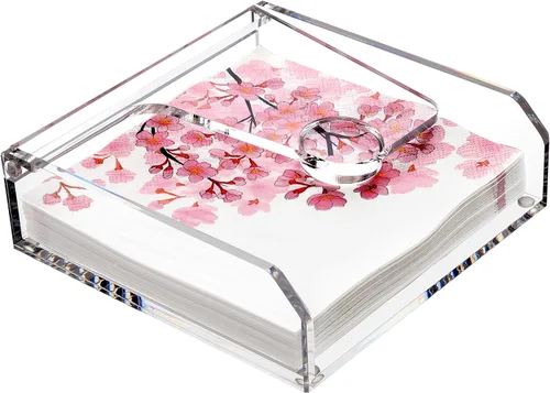 Miniatura 12 de DINGHUO Servilletero de acrílico para cóctel, para la mesa, (12.7 cm x 12.7 cm) Dispensador de servilletas de bebidas transparente con base de 8 mm
