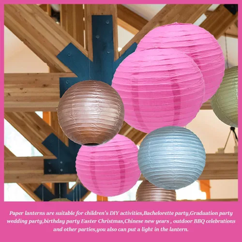 Miniatura 5 de 6 linternas de papel de 12 pulgadas, color rosa, chinas, japonesas, redondas, colgantes, faroles de papel para Halloween, bodas, cumpleaños, faroles