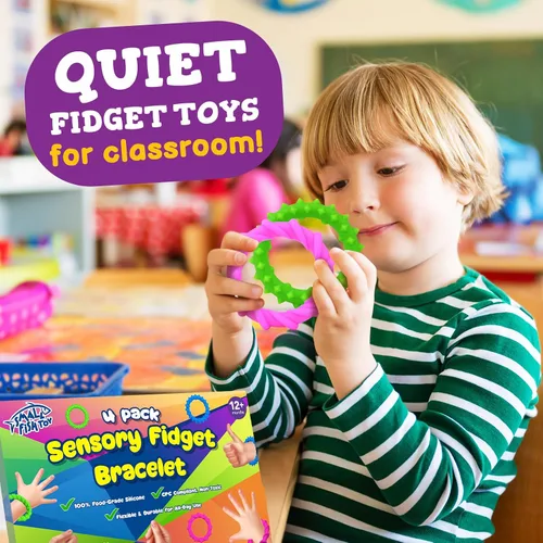 Miniatura 7 de Juguetes sensoriales para ansiedad para niños pequeños, paquete de 4 pulseras sensoriales de silicona para masticar Calmantes para autismo