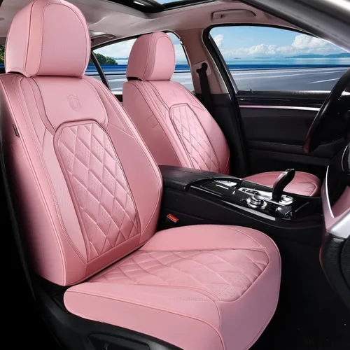 Miniatura 22 de Coverado Fundas de Asientos Delanteros, Funda de Asiento de Cuero Sintético de Lujo Impermeable, Protector de Asiento de Coche Beige, Funda