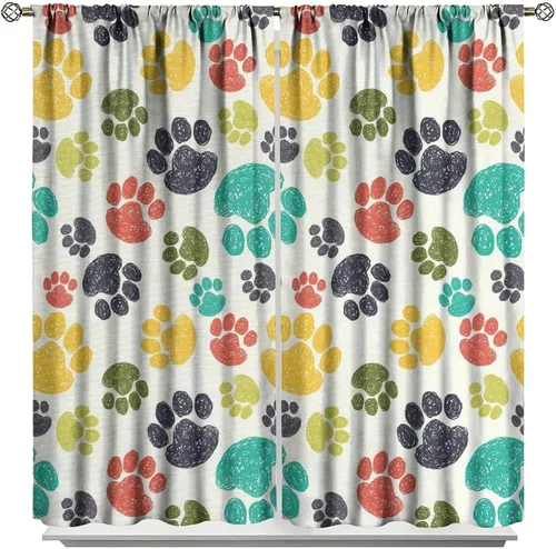 Miniatura 17 de Cortinas opacas con diseño de animales, fondo azul con huellas de perro, huesos y divertido patrón de cachorro, cortinas de sala de estar para niños