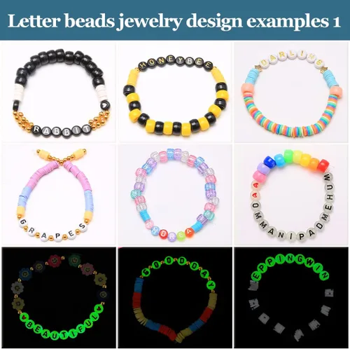 Miniatura 4 de Eppingwin 1400 cuentas de letras acrílicas, 0.16 x 0.27 pulgadas, brillan en la oscuridad, para hacer joyas y pulseras, caja de 28 cuadrículas