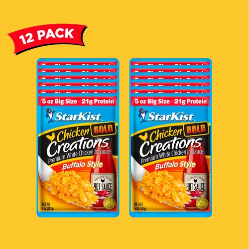 Miniatura 4 de StarKist Chicken Creations BOLD - Bolsa estilo búfalo (5 onzas, 12 unidades) Carne blanca totalmente cocida con alto contenido de proteínas, sin