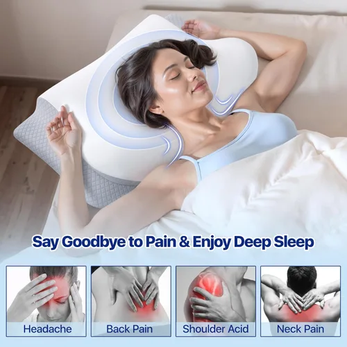 Miniatura 6 de Almohada cervical de espuma viscoelástica para el cuello - Almohada cervical ergonómica contorneada para durmientes laterales, de espalda y sobre
