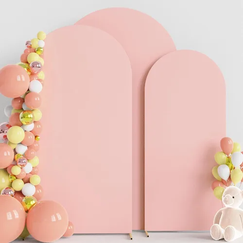 Miniatura 10 de Wokceer Juego de 3 fundas de arco de boda de elastano ajustadas para arco de boda para parte superior redonda, soporte de arco de Chiara para Beige