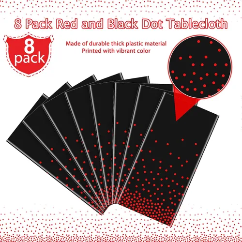 Miniatura 4 de Paquete de 1 mantel de plástico con puntos rojos y negros, mantel desechable de plástico rectangular de plástico con estampado de puntos rojos