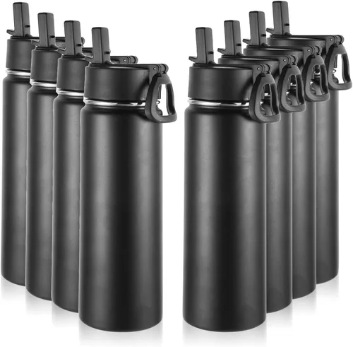 Miniatura 45 de Volhoply Botellas de agua aisladas con popote a granel, paquete de 4, botella deportiva de acero inoxidable de 22 onzas con tapa, vasos de agua
