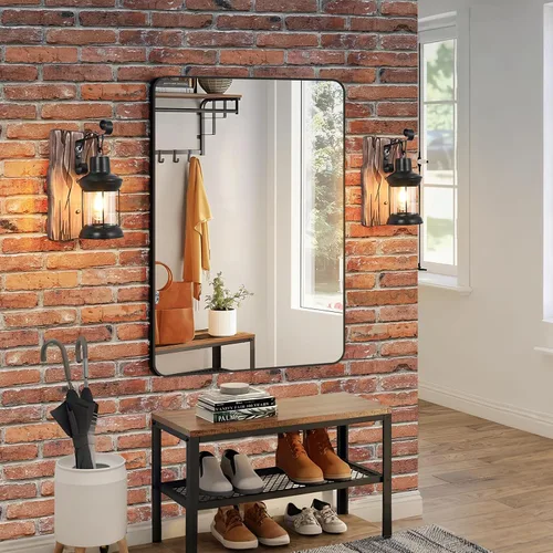 Miniatura 3 de Lámparas de pared rústicas, apliques de pared vintage, juego de 2 lámparas de madera antigua de granja con iluminación interior de vidrio