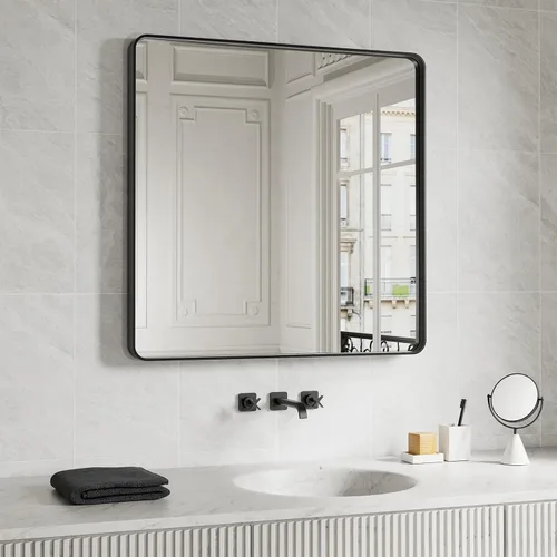 Miniatura 16 de JISOSO - Espejo de baño de 24x36 pulgadas con marco de metal cepillado color níquel, espejo con marco de metal cepillado plateado para pared, espejo