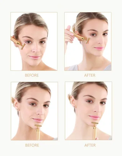 Miniatura 5 de Barra de masaje facial con dorado de 24 quilates, masajeador eléctrico a pulso en forma de T, para piel sensible, acción reafirmante
