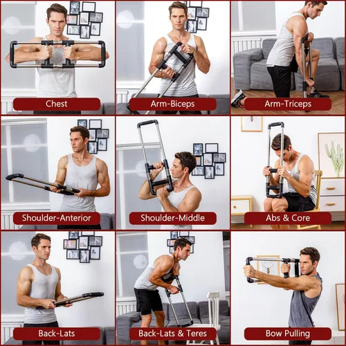 Miniatura 2 de GOFITNESS Entrenador de pecho con barra de empuje hacia abajo, equipo de entrenamiento en casa para pecho, brazo, hombro, abdominales y espalda