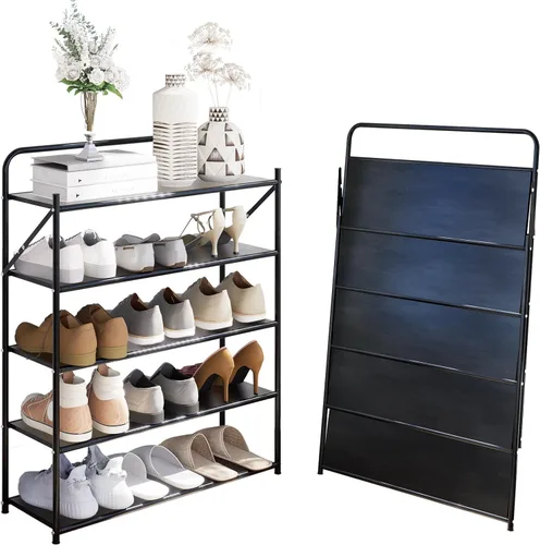 Miniatura 11 de Zapatero plegable de 4 niveles sin montaje, organizador de zapatos plegable sin instalación, estantes portátiles de metal sólido para armario