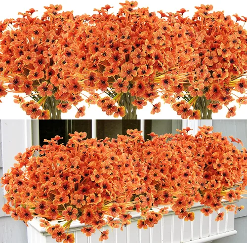 Miniatura 11 de Krissing - 48 paquetes de flores artificiales para exteriores, resistentes a los rayos UV, flores falsas de plástico sintético, plantas para jardín