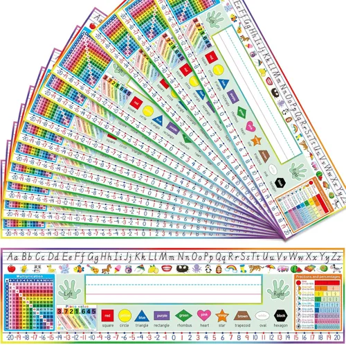 Outus - 36 placas de identificación para el aula, placa de nombre de estudiante para escritorio, multiplicación del alfabeto, manuscrito,