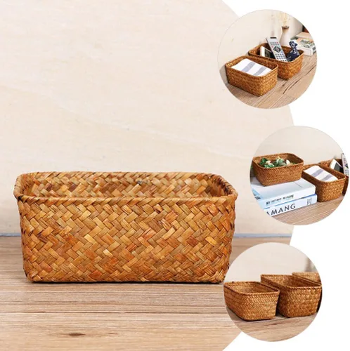 Miniatura 4 de Cestas de almacenamiento de pastos marinos para decoración del hogar, cesta rectangular de mimbre para almacenamiento de aperitivos, cestas tejidas