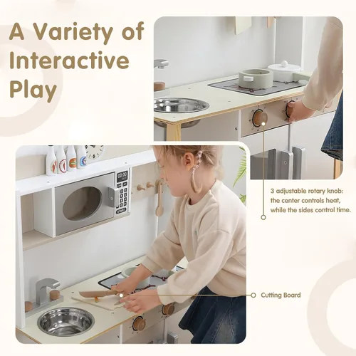 Miniatura 4 de Juego de cocina para niños, juguete de madera para niños con 12 piezas de accesorios de comida y utensilios de cocina, juego de cocina para niños