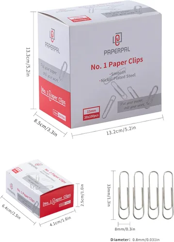 Miniatura 2 de PAPERPAL Clips de papel para oficina, escuela y uso personal, clip de papel liso #1 (1-2/7"), 2000 clips de papel medianos