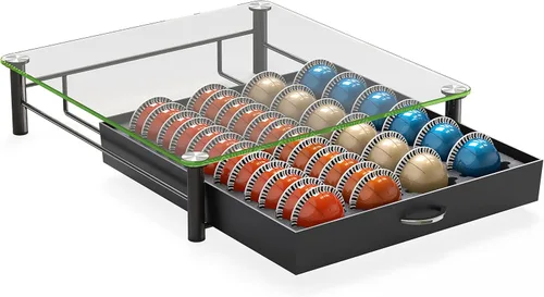 Miniatura 7 de Deco Brothers cajón de almacenamiento con soporte para cápsulas Nespresso vidrio templado, VertuoLine Negro