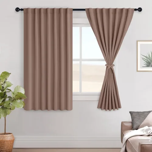 Miniatura 111 de Hiasan Cortinas opacas negras para dormitorio, cortinas opacas cortas de 45 pulgadas de largo, con aislamiento térmico, bolsillo para barra