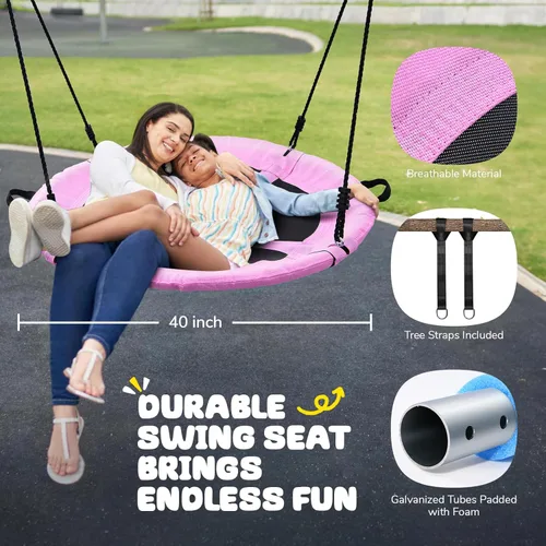 Miniatura 5 de Trekassy Columpio de árbol de platillo de 700 libras de 40 pulgadas para niños y adultos, textileno al aire libre con 2 correas para colgar