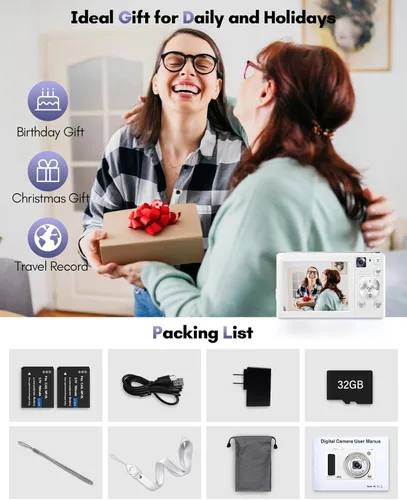 Miniatura 9 de Cámara digital 4K, cámaras de enfoque automático de 48 MP para fotografía, cámara compacta de vlogging con cámara frontal y trasera, cámaras de Beige