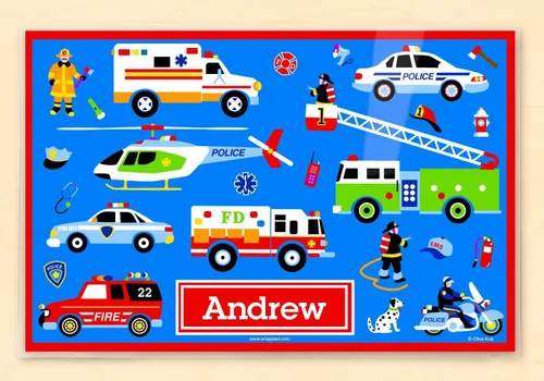 Miniatura 2 de Heroes - Mantel individual personalizado para niños, bomberos, EMT, 18 x 12 pulgadas, laminado, por Art Appeel