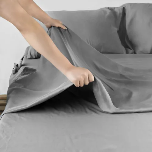 Miniatura 5 de Moonsea Juego de sábanas tamaño King de colchón de aire, juego de sábanas King con bolsillos extra profundos, juego de ropa de cama King de 4 Gris