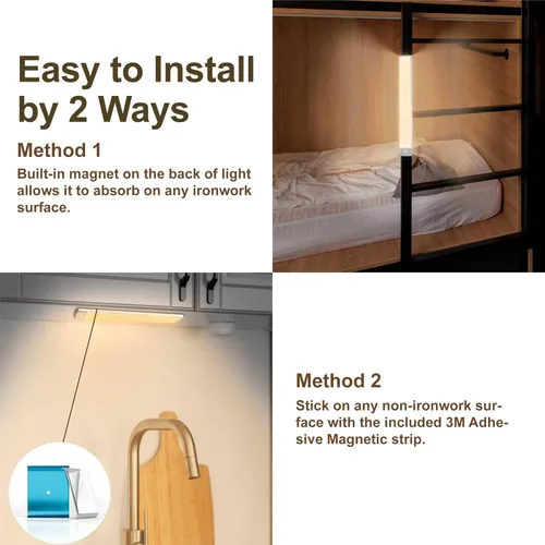Miniatura 7 de LEPOTEC Paquete de 2 luces para debajo del gabinete, luz de sensor de movimiento de 54 LED para interior, luces debajo del mostrador recargables