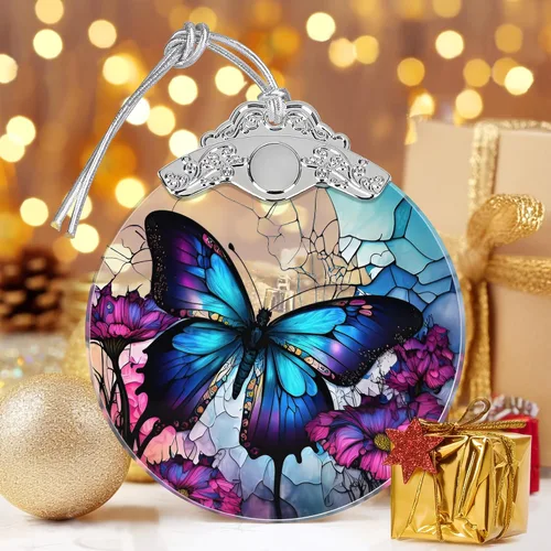 Miniatura 6 de Adorno de vitral, adornos de Navidad, decoraciones de árbol de Navidad, decoración de mariposa de Navidad, adornos de mariposa para árbol