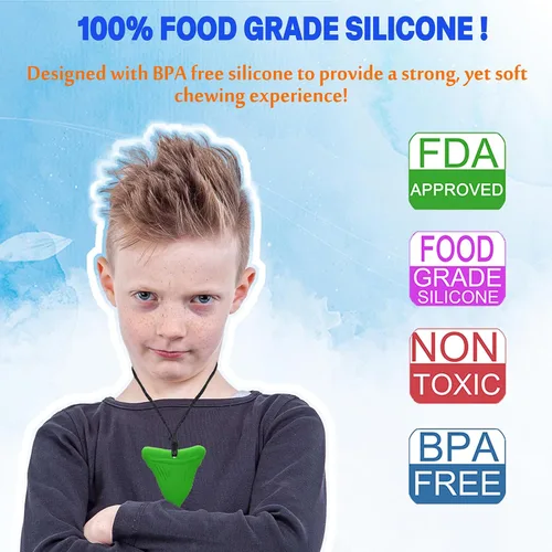 Miniatura 2 de Collares masticables para niños con necesidades sensoriales, collares masticables de silicona para niños y niñas con autismo, TDAH, SPD, Verde