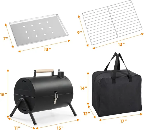 Miniatura 6 de VINGLI Parrilla de carbón portátil de doble cara, mango de madera, bolsa de almacenamiento, multifuncional de metal compacto de mesa para barbacoa