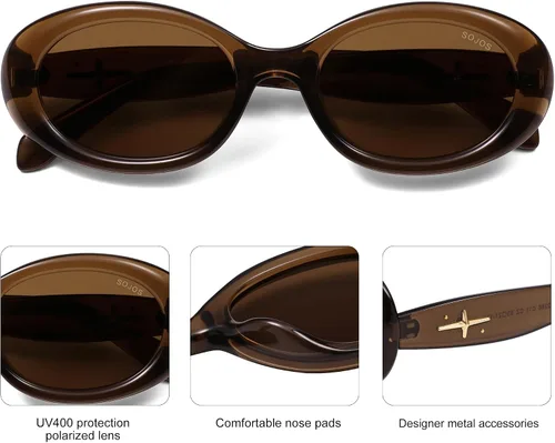 Miniatura 4 de SOJOS Gafas de sol polarizadas ovaladas pequeñas retro para mujeres y hombres, estilo vintage de los años 90, protección UV400, gafas de sol