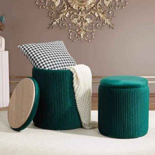 Miniatura 15 de Royal Windsor Boucle - Juego de 2 otomanas redondas con almacenamiento, taburete pequeño para sala de estar, mesa de centro pequeña, taburete